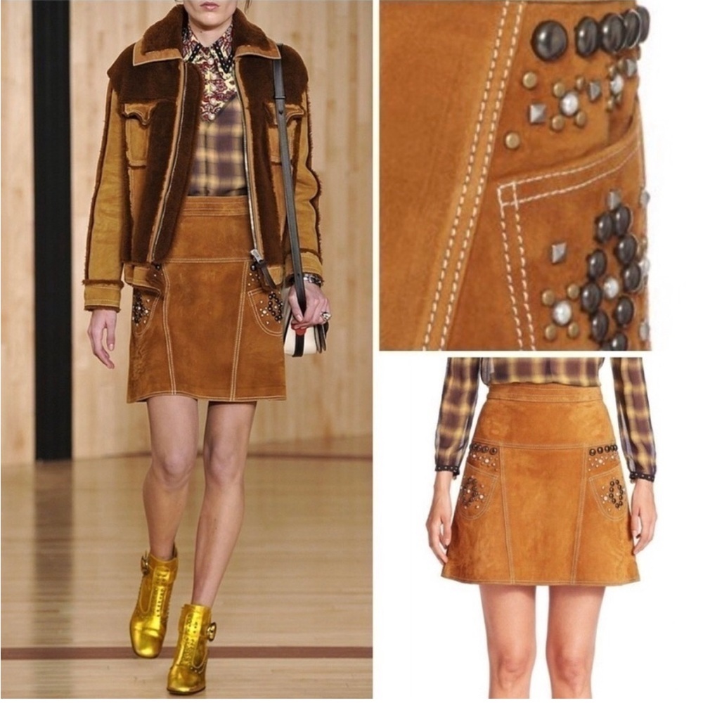 COACH 1941 A-line Lamb Suede Western Skirt with Studs Women's Sz 2 (Fall 2016)